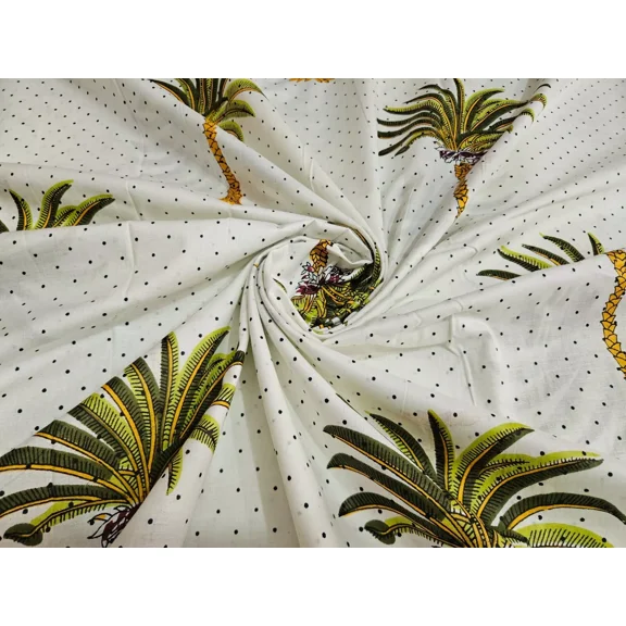 Indian Wooden Hand Block Natural Tree Print Cotton Upholstery Fabric By 5 Yard