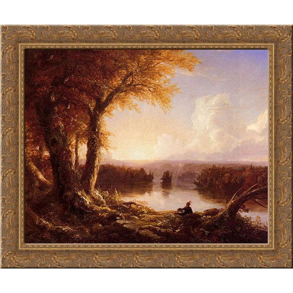 Indian at Sunset 23x20 Gold Ornate Wood Framed Canvas Art by Cole, Thomas