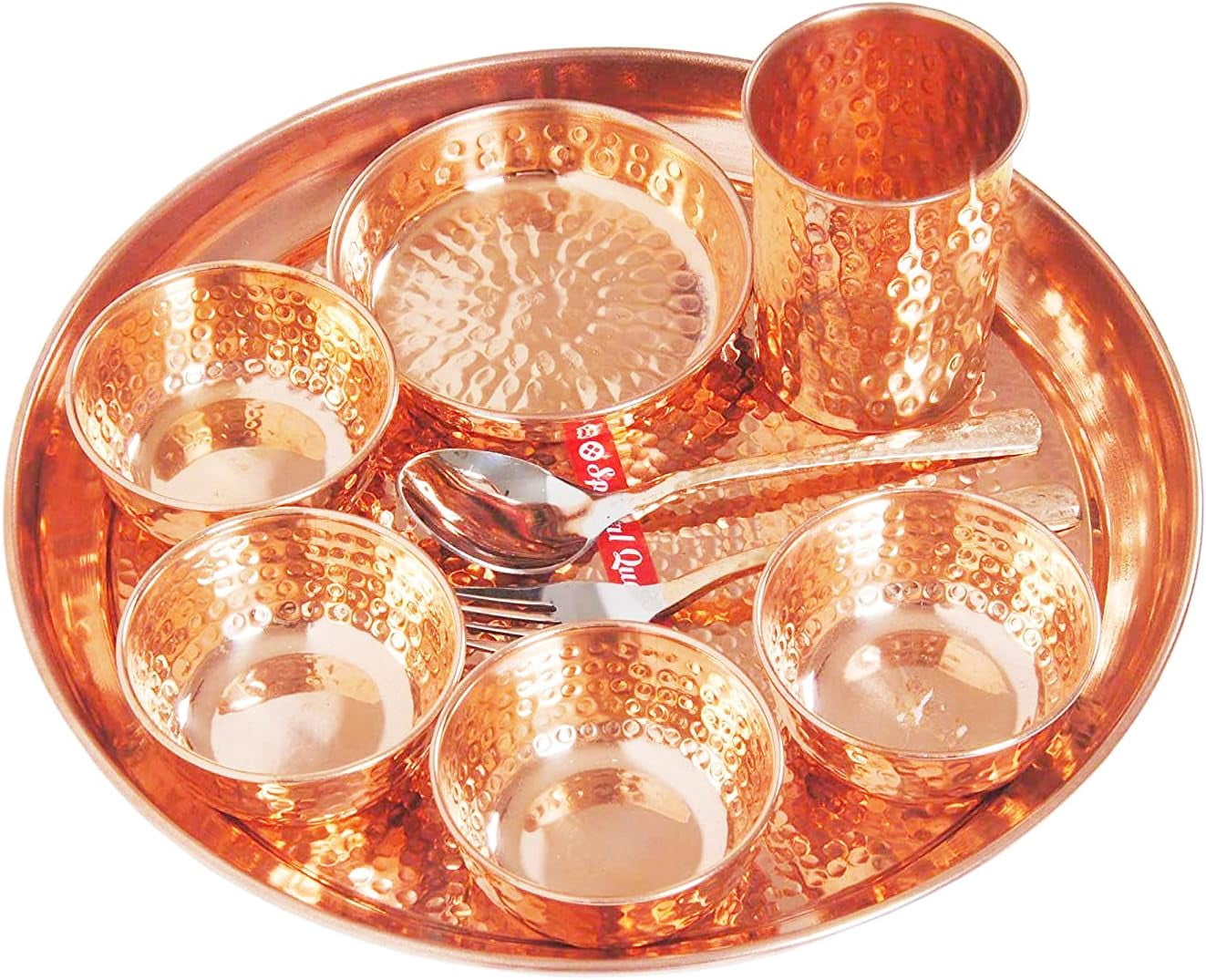 Indian dinnerware copper traditional dinner set of thali plate, bowls, glass and spoon ...