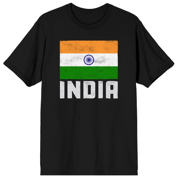 Indian flag on Black Ground Adult Crew Neck Short Sleeve T-shirt - Small