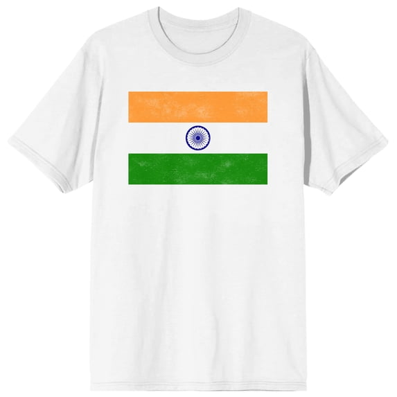 Indian flag on White Ground Adult Crew Neck Short Sleeve T-shirt - Medium