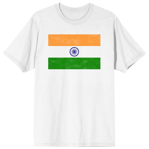 Indian flag on White Ground Adult Crew Neck Short Sleeve T-shirt - Small