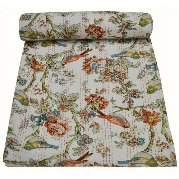 Indian kantha quilt bedspread handmade bed cover bedding throw blanket
