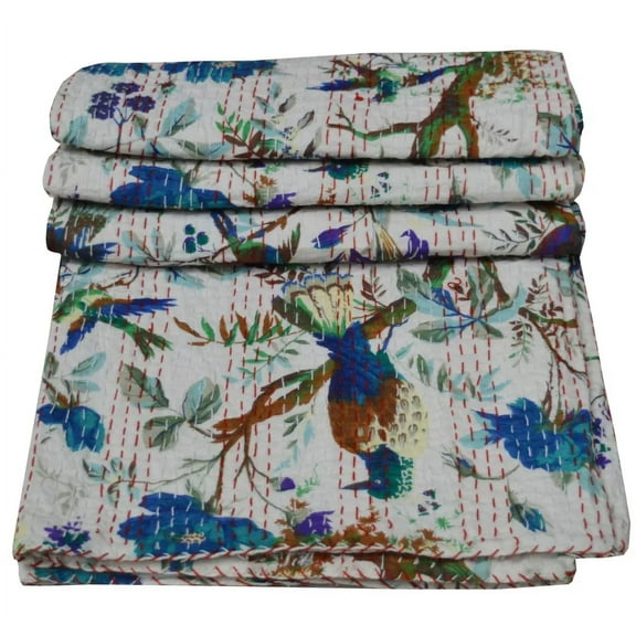 Indian kantha quilt bedspread handmade bed cover bedding throw blanket