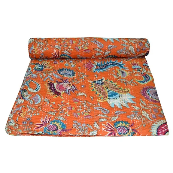 Indian kantha quilt bedspread handmade bed cover bedding throw blanket