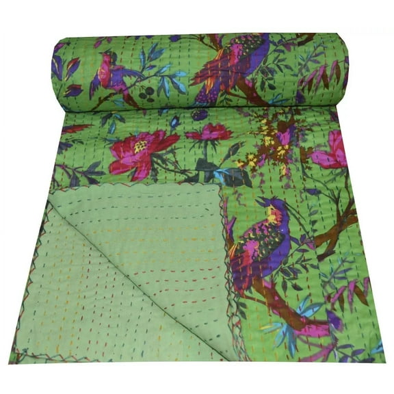 Indian kantha quilt bedspread handmade bed cover bedding throw blanket