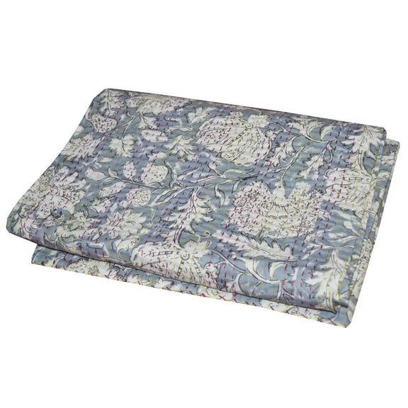 Indian kantha quilt bedspread handmade bed cover bedding throw blanket