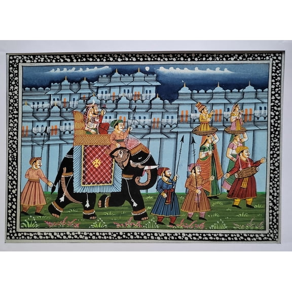 Indian miniature painting of royal elephants and horse on Fabric for Wall Decor | Vintage Wall Art Painting (Unframed) (6)