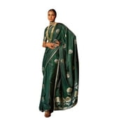 Indian nepal Pure Satin Handloom weaving Silk Sari Butta zari saree blouse 7548