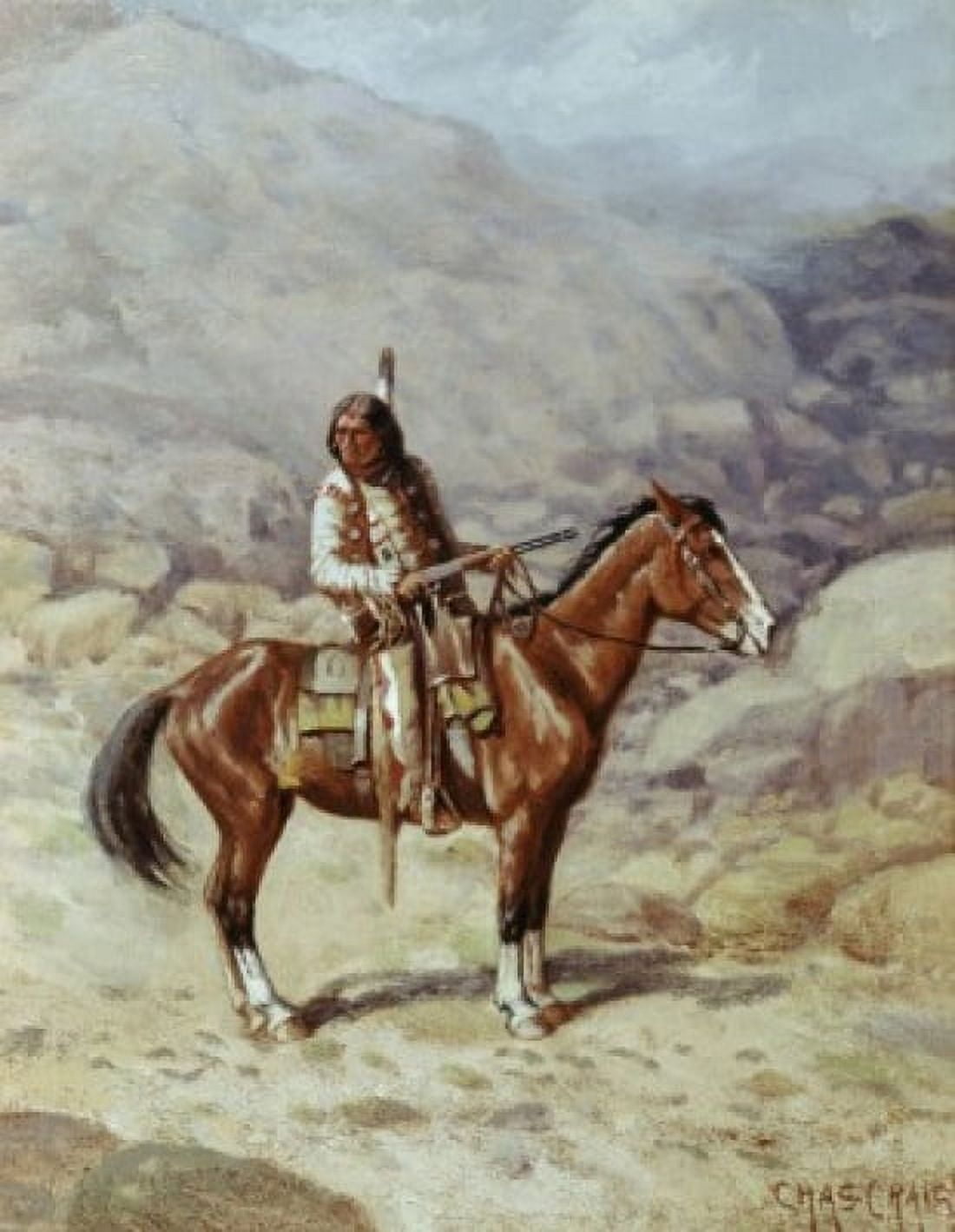 Indian on Horseback Charles Craig (1846-1931 American) Canvas Art - Charles Craig (18 x 24)