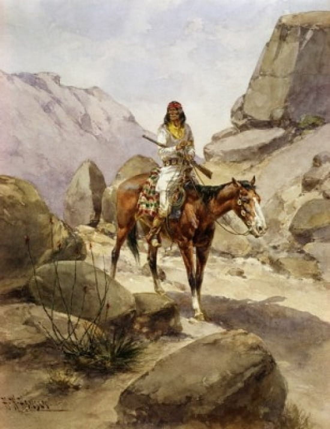 Indian on Horseback Herman Wendelborg Hansen (1854-1924 American) Canvas Art - Herman Wendelborg Hansen (24 x 36)