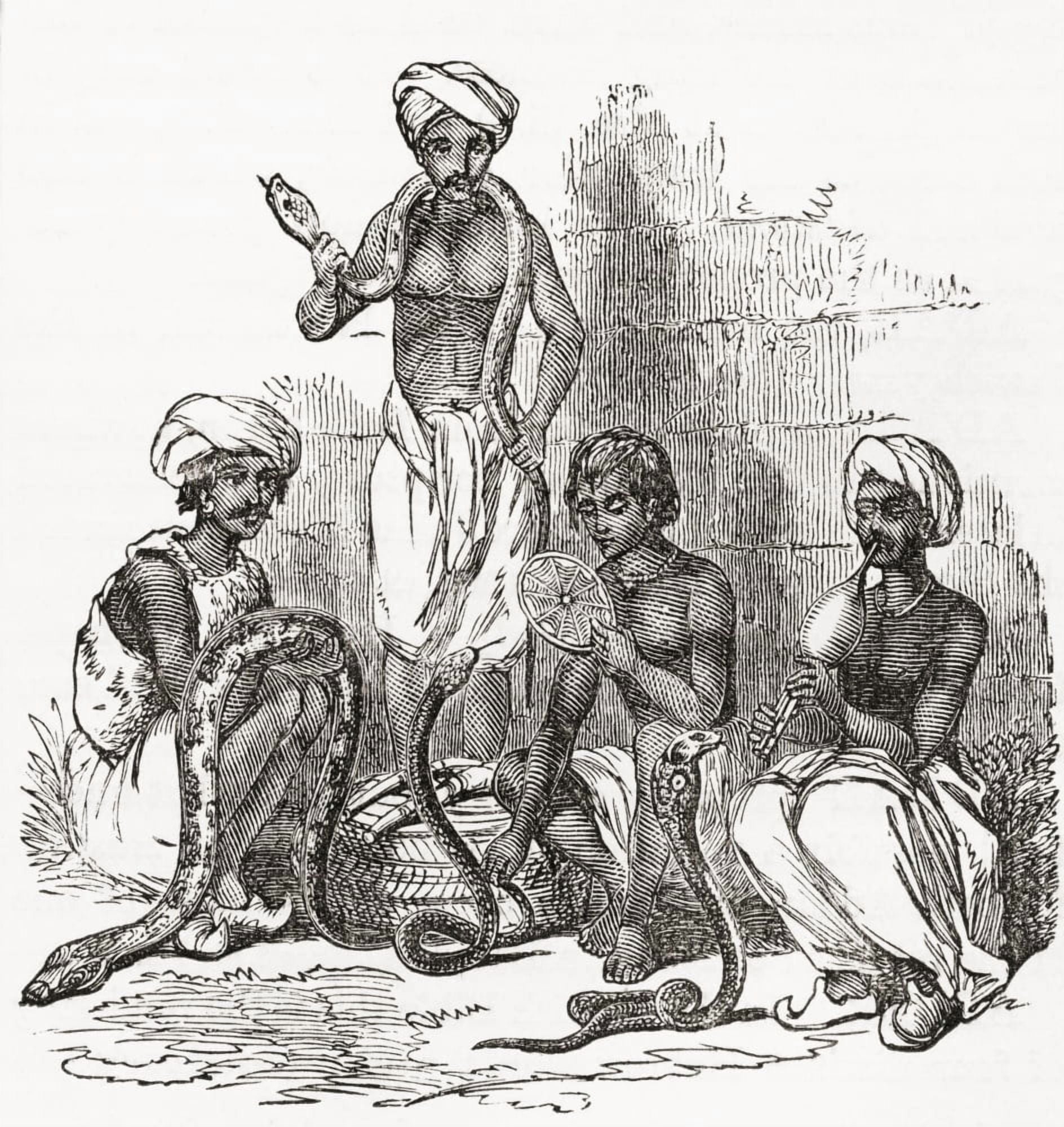Indian snake charmers in the 19th century From The Imperial Bible Dictionary published 1889 Canvas Art - Ken Welsh Design Pics (26 x 28)