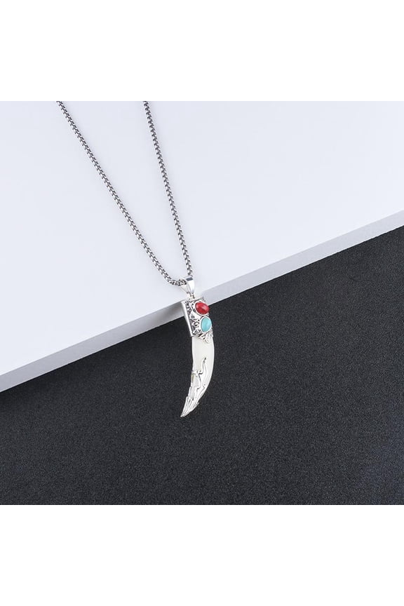 Indian style necklace Elegant Horn Turquoise Stone Statement Necklace Rock Punk Hip Pop Ethnic Cow Style Necklaces Gothic Biker Personalized Jewelry Pendant Necklace for Men Husband crunchy pepper