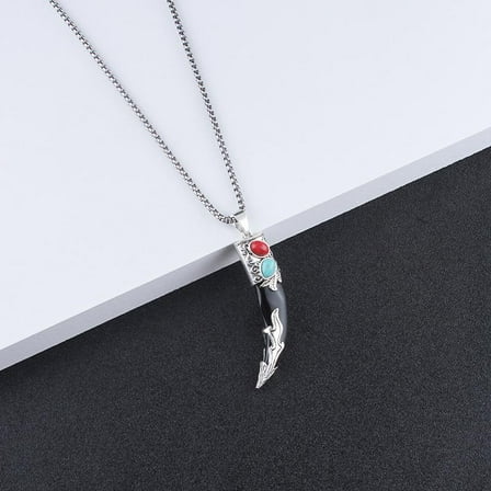 Indian style necklace Elegant Horn Turquoise Stone Statement Necklace Rock Punk Hip Pop Ethnic Cow Style Necklaces Gothic Biker Personalized Jewelry Pendant Necklace for Men Husband crunchy  pepper