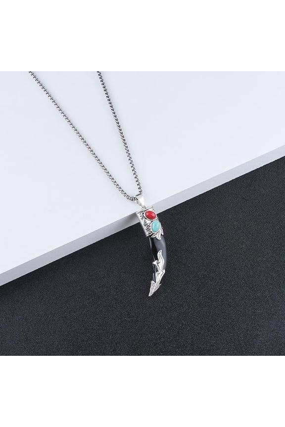 Indian style necklace Elegant Horn Turquoise Stone Statement Necklace Rock Punk Hip Pop Ethnic Cow Style Necklaces Gothic Biker Personalized Jewelry Pendant Necklace for Men Husband crunchy pepper