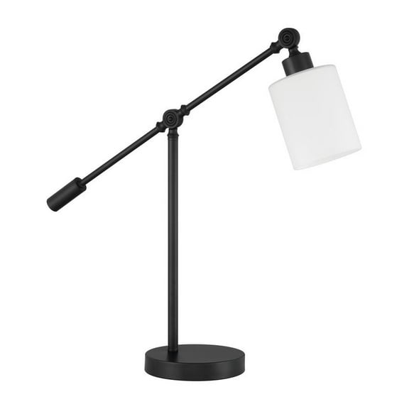 Indiana 24.09 in. Flat Black Finish Traditional Standard Bulb Adjustable Arm Desk Task Table Lamp w/ Frost White Glass