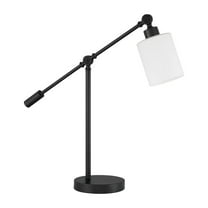 Indiana 24.09 in. Flat Black Finish Traditional Standard Bulb Adjustable Arm Desk Task Table Lamp w/ Frost White Glass