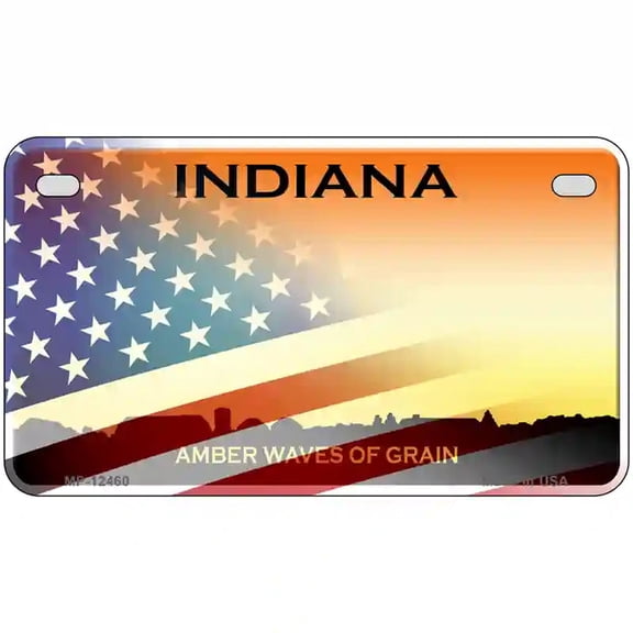 Indiana Amber Waves Plate American Flag Novelty Metal License Plate 7" x 4" Motorcycle (MP)