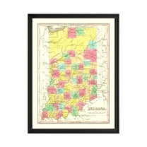 Indiana Art, 1831 Vintage Map of Indiana History Wall Decor Gift, Old Indiana Map - 18" x 24" Black Framed Print