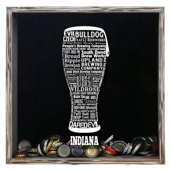 TORCHED Indiana Beer Typography Shadow Box 14"x14"x5" | Wall Mount Decor | Gray