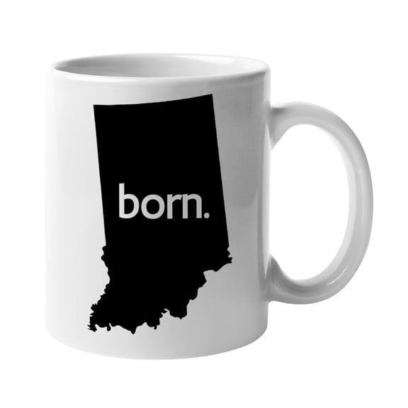 Indiana Born & IN USA State Map Outline, US Citizen Coffee & Tea Mug Cup (11oz)