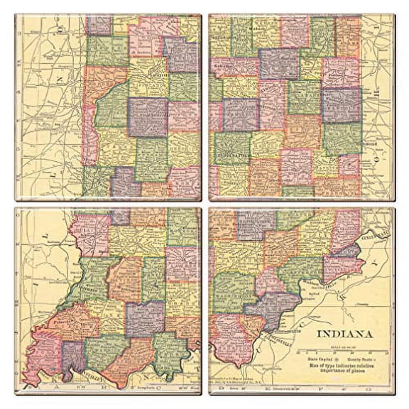 Indiana Coaster of Vintage Map (Set of 4)