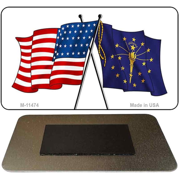 Indiana Crossed US Flag Novelty Metal Magnet M-11474 3.5" x 2" Magnet (M)