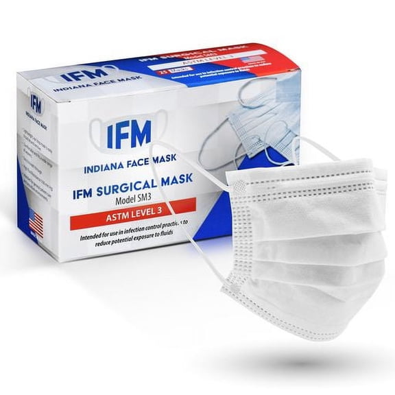 Indiana Face Mask, ASTM level 3, 4-Ply, 100 Disposable Face Mask, Surgical Mask