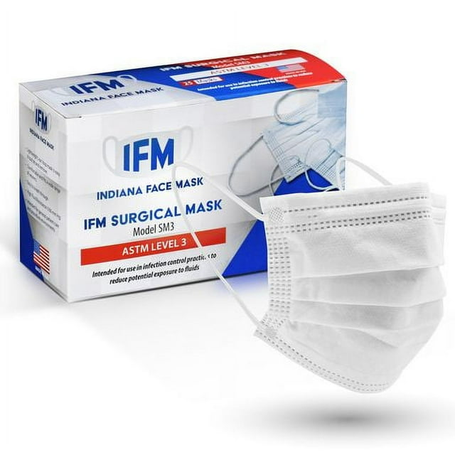 Indiana Face Mask, ASTM level 3, 4Ply, 150 Disposable Face Mask, Made