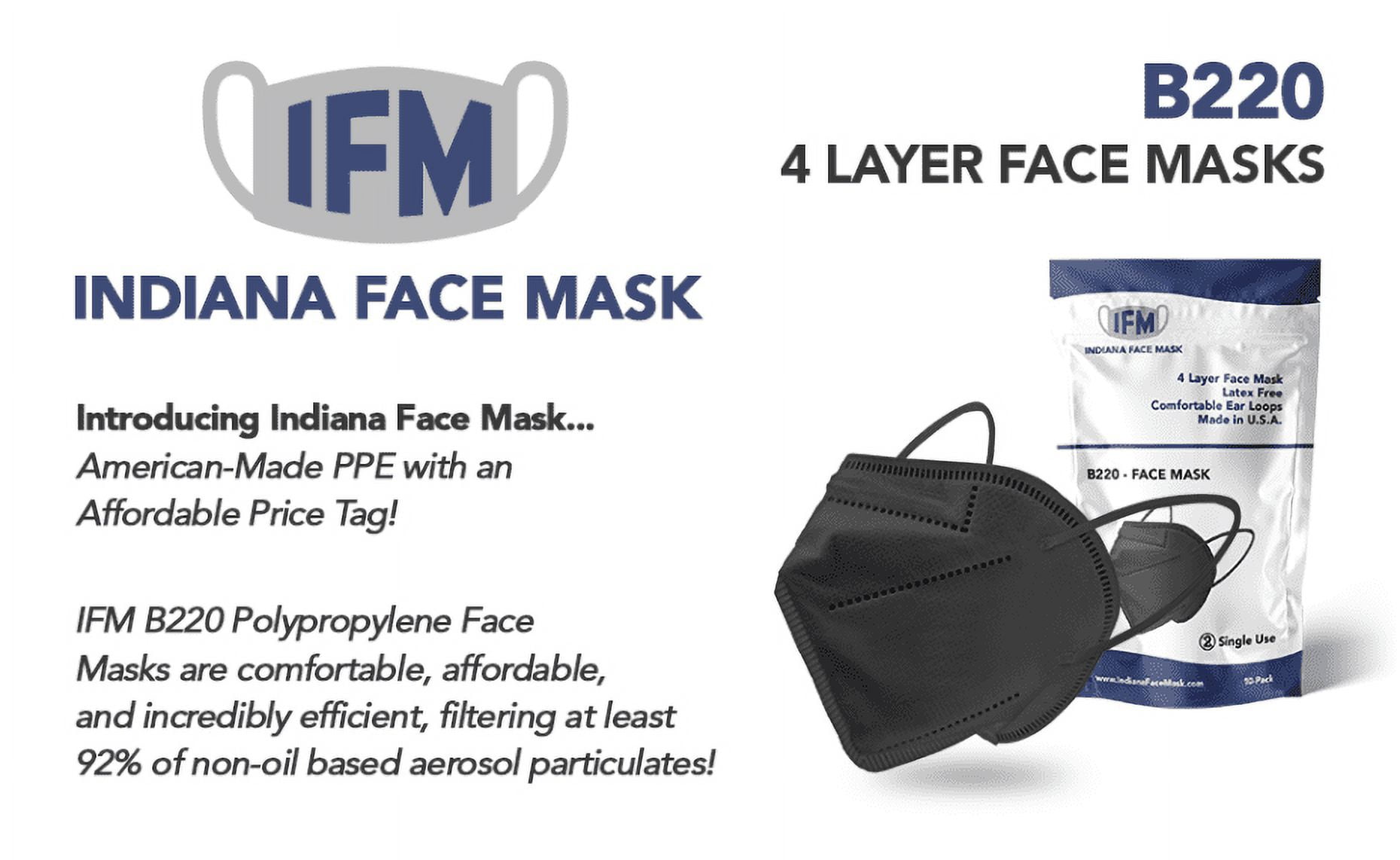 Indiana Face Mask KN Barrier Face Covering, 50 Pack