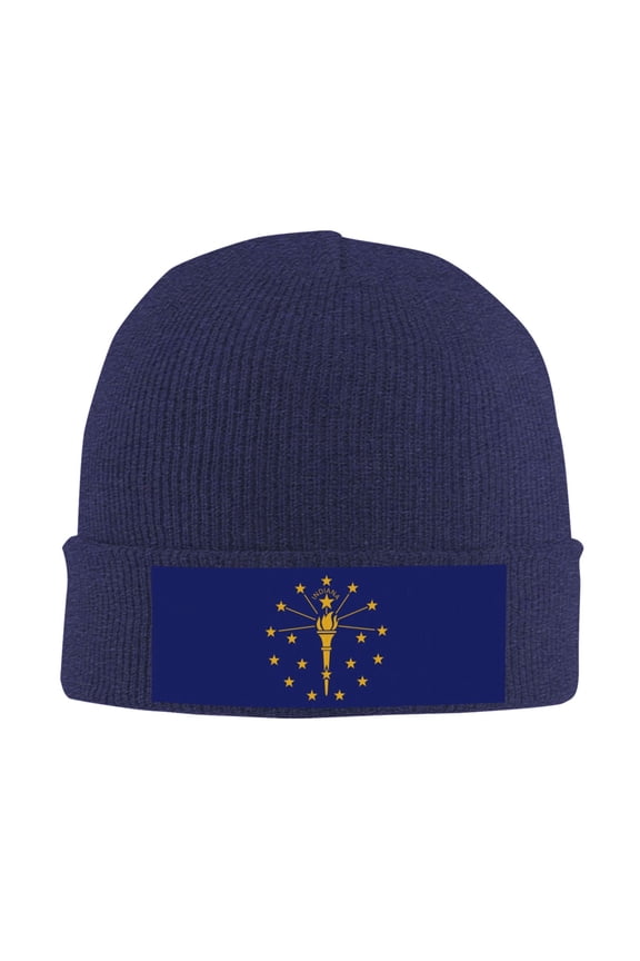 Indiana Flag Beanie Hat Men Women Warm Printed Cap Knit Beanies Hats Outdoor Winter Navy Blue