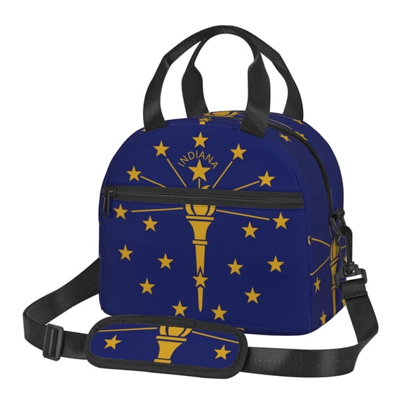 Indiana Flag Insulated Adults Lunch Bag with Removable Shoulder Strap&Front Pocket Lunch Tote Box Reusable Cooler Bag