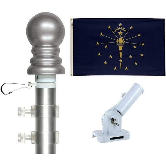 Indiana Flag and Tangle Free Spinner Flagpole Set, Choose From all 50 State 3'x5' Flags with a Residential or Commercial Flag Pole, Includes State Flag, Spinner Pole and Bracket
