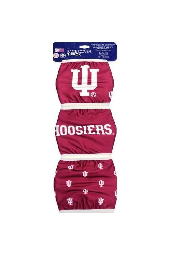 Indiana Hoosiers Cloth Face Masks with Ear Loops and Filter Pocket (3 Pack) Adult