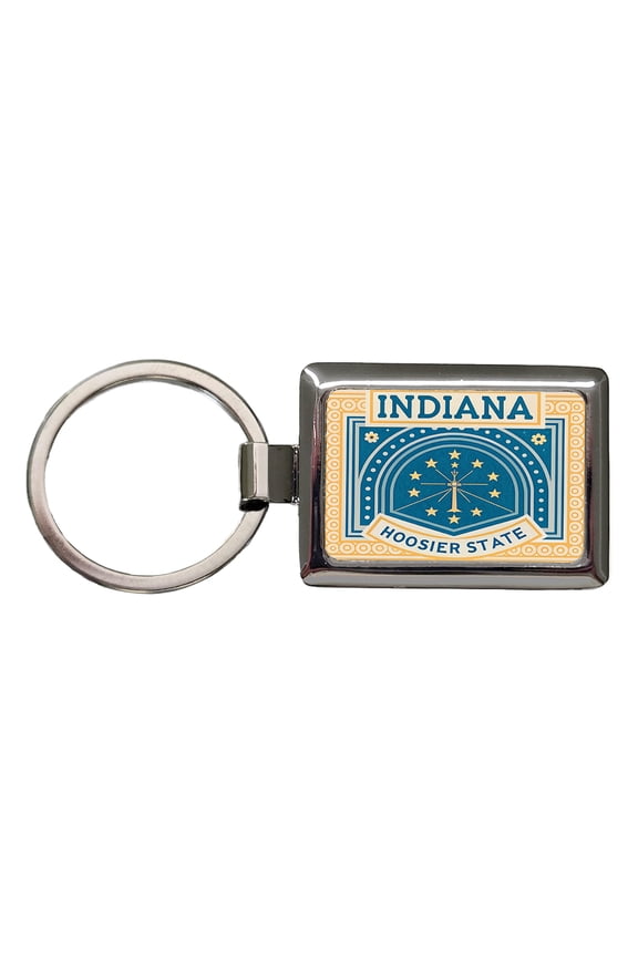 Indiana IN Hoosier State Travel Vacation Stamp Metal Rectangle Keychain