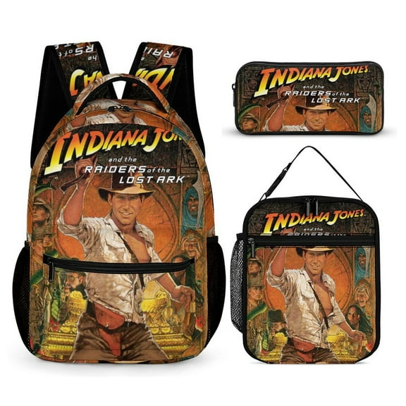 Indiana Jones 3 PCS Back-pack Set Lightweight Book Bag Lunch Bag And Pencil Case for Travel Hiking Camping