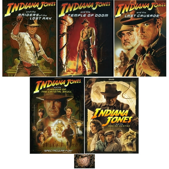 Indiana Jones Harrison Ford The Complete Collection Raiders Lost Ark, Temple Doom, Last Crusade, Crystal Skull, Dial Destiny 5 DVD Set