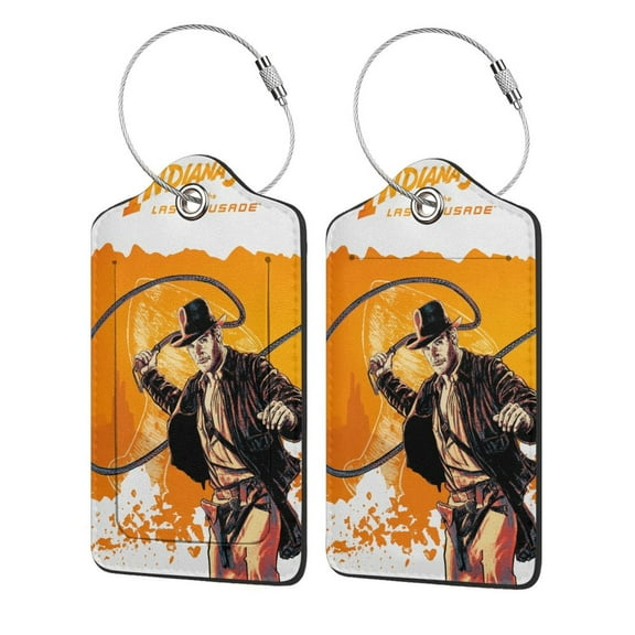 Indiana Jones Luggage Tags With Stainless Steel Ring For Suitcases, Pu Leather Name Id Labels With Privacy Flap (1 Pc)
