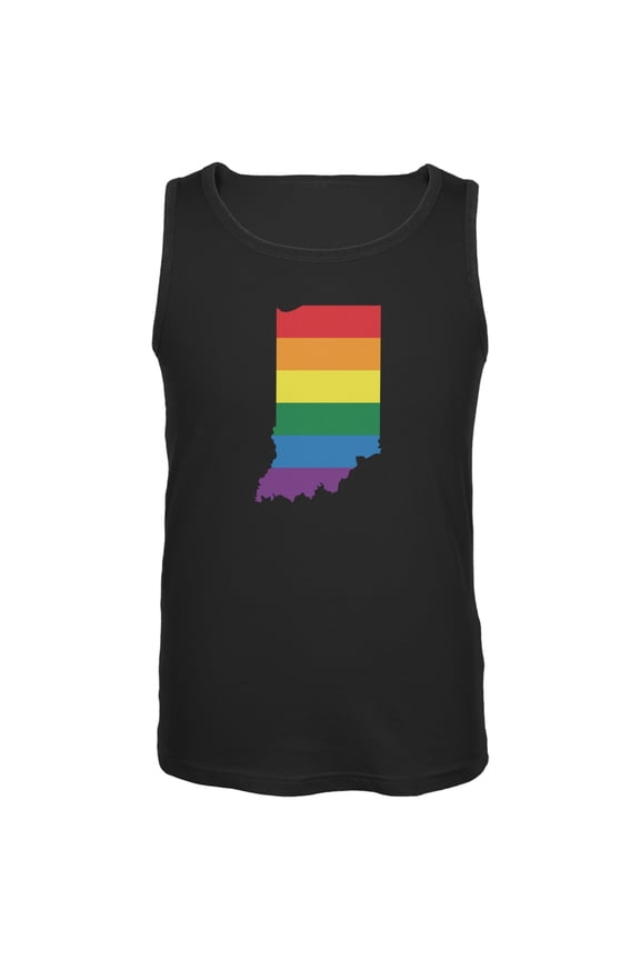 Indiana LGBT Gay Pride Rainbow Black Adult Tank Top - Large