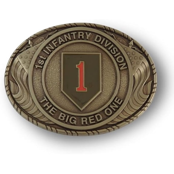Indiana Metal Craft US ARMY 1ST Infantry Division Double USA Flag Solid Brass Belt Buckle - Made In USA