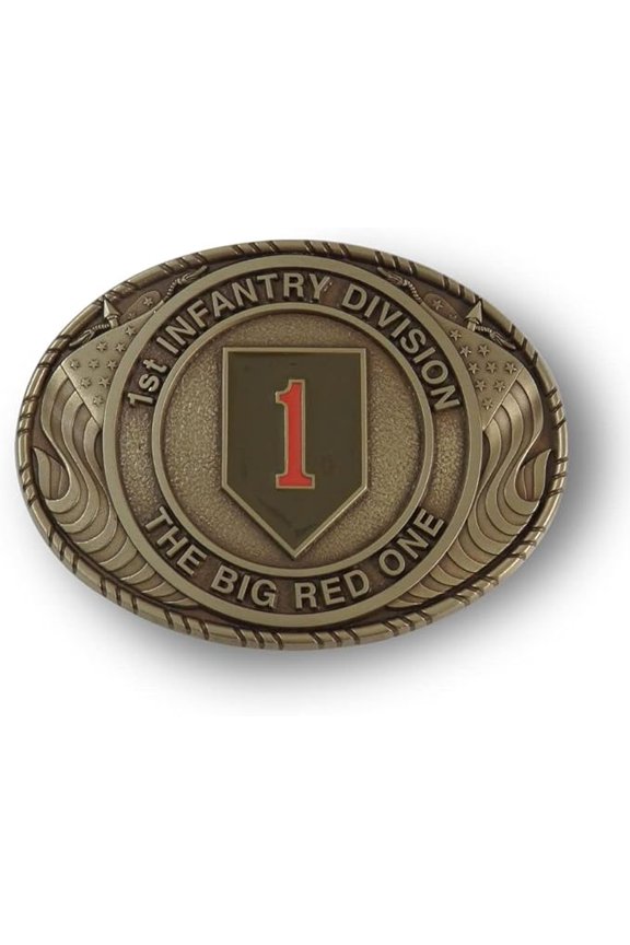 US ARMY 1ST Infantry Division Double USA Flag Solid Brass Belt Buckle - Made In USA