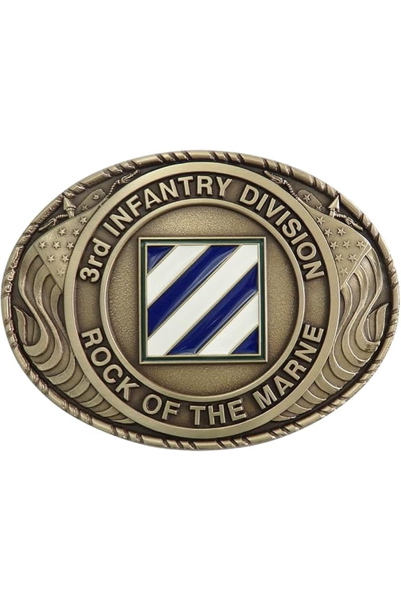 US ARMY 3rd Infantry Division Double USA Flag Solid Brass Buckle Made In USA
