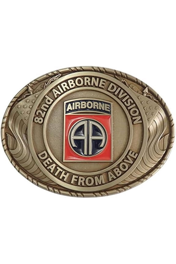 US Army 82nd Airborne Division Double USA Flag Solid Brass Buckle with Belt. MADE IN USA.