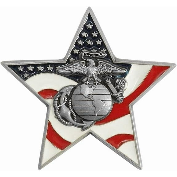 Indiana Metal Craft US Marine Corps 1.625" Fine Pewter Star Stylized American Flag JUMBO Pin with Enamel Made in USA