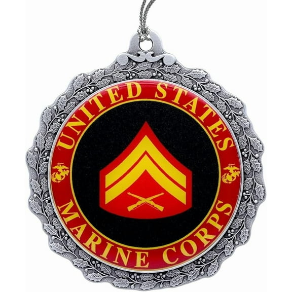 Indiana Metal Craft USMC Corporal Rank Christmas Ornament Pewter Holiday Decor, Made in USA