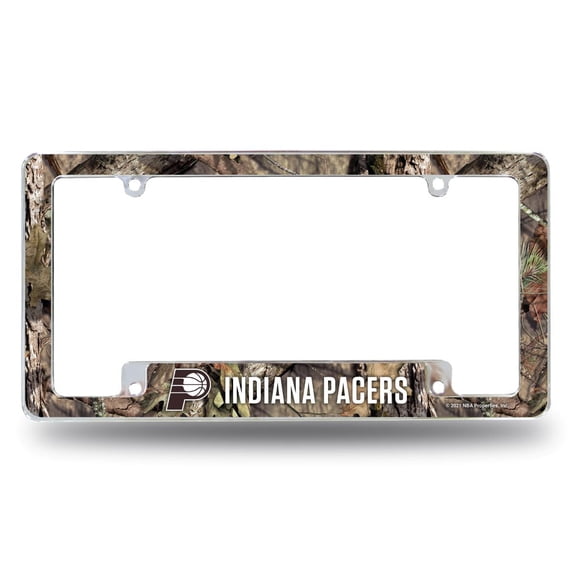 Indiana-Basketball-Pacer's Chrome Metal License Plate Frame with Bold Mossy Oak Camouflaged Camo Design