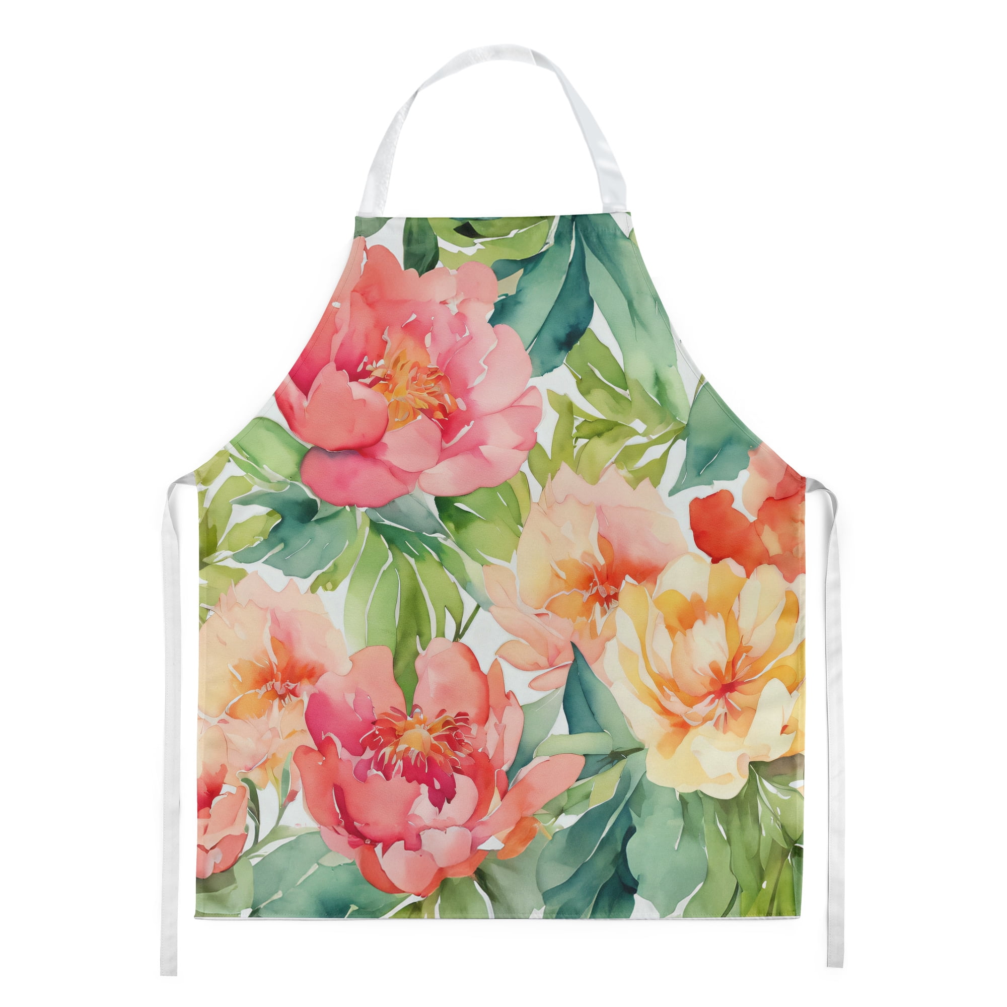 Indiana Peonies in Watercolor Apron 27 in x 30 in