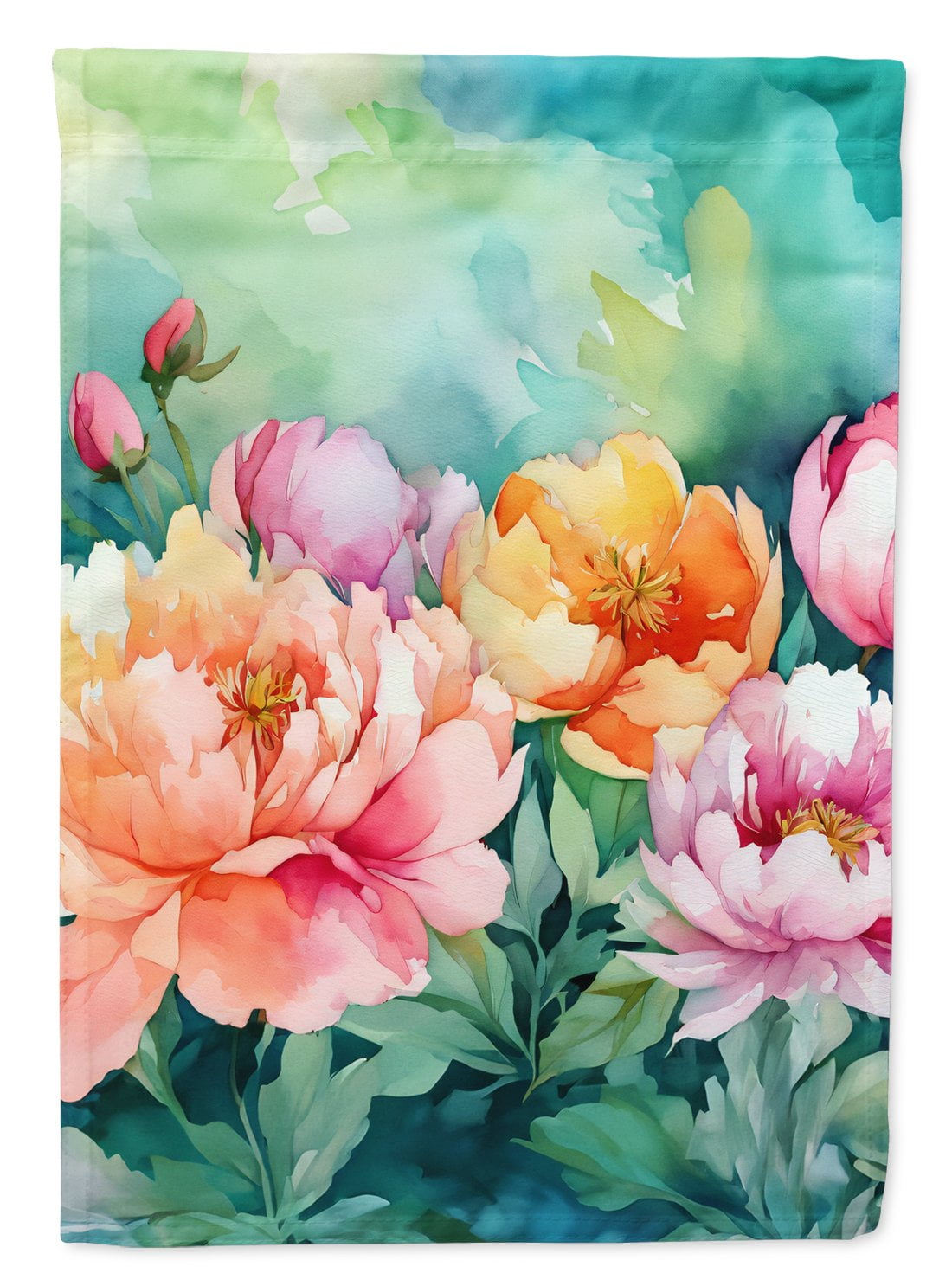 Indiana Peonies in Watercolor Garden Flag 11.25 in x 15.5 in