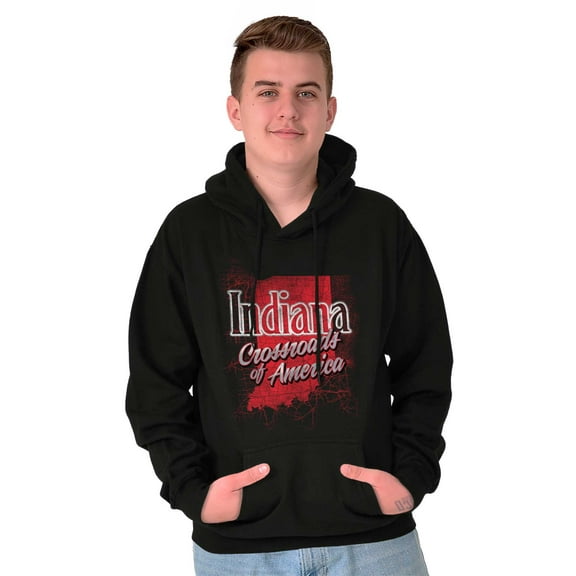 Indiana Retro State Map Shape Cool IN Unisex Plus Fleece Graphic Hoodie Brisco Brands 2X