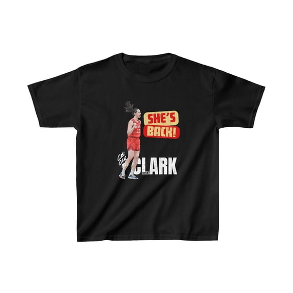 Indiana She's Back Caitlin Clark 22 Basketball Cartoon Kids Cotton Tee